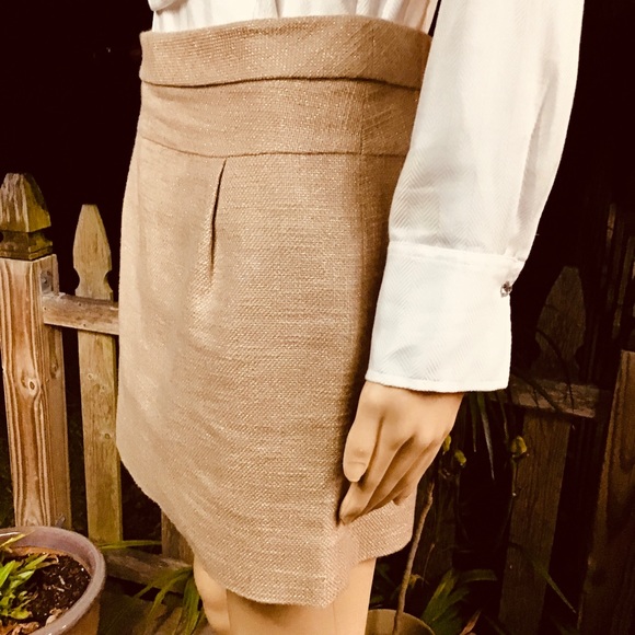 J CREW LIGHT TAN SHIMMER WOVEN LINED SKIRT - Picture 6 of 9